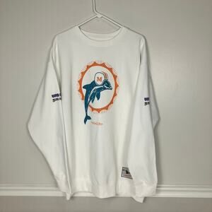 Mitchell and Ness Miami Dolphins Pullover Mens 2XL White Vintage Logo Super Bowl